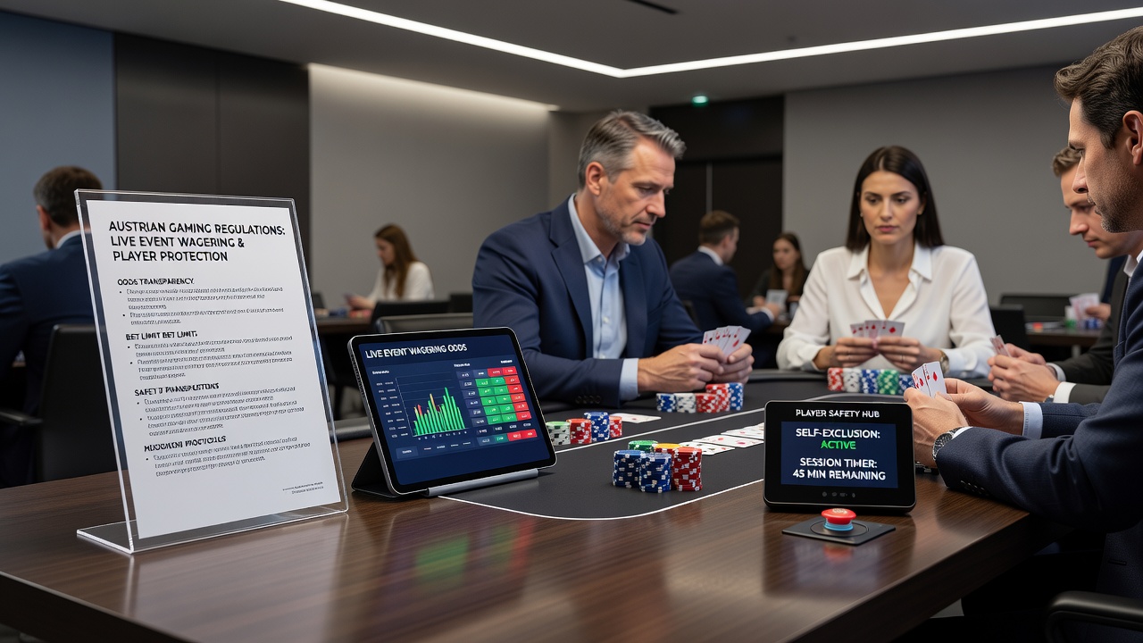 Mobile casino interface demonstrating player safety tools integrated with poker and live betting features